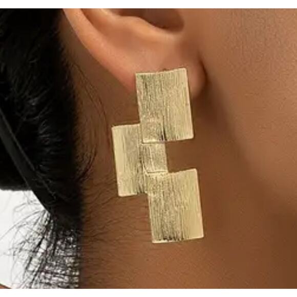 Gold Textured Earrings - Picture 2 of 2